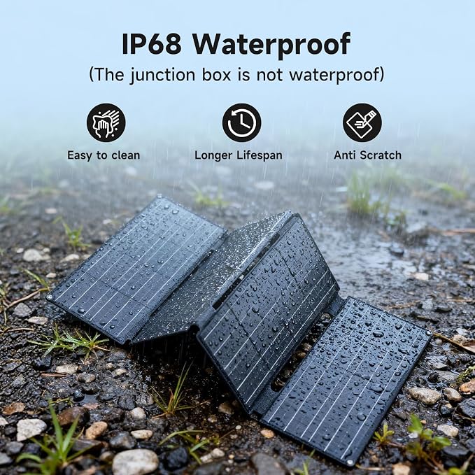 ALLPOWERS SE60 Portable Solar Panel 60W, IP68 Waterproof Solar Charger for Portable Power Station, Foldable Solar Panel kit, Solar Generator for Laptops, Phones, Camping, Hiking, Outdoor, Balcony