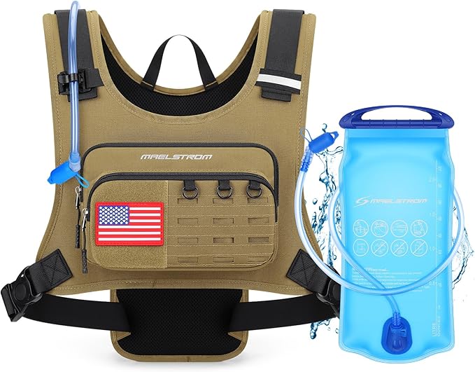 Maelstrom Hydration Vest with 2L Water Bladder Backpack for Running Hiking | Chest Pack, BPA-free, High Flow Bite, Reflective Stripe, Helmet Buckle, Detachable, Breathable Pad, for Cycling, Marathon