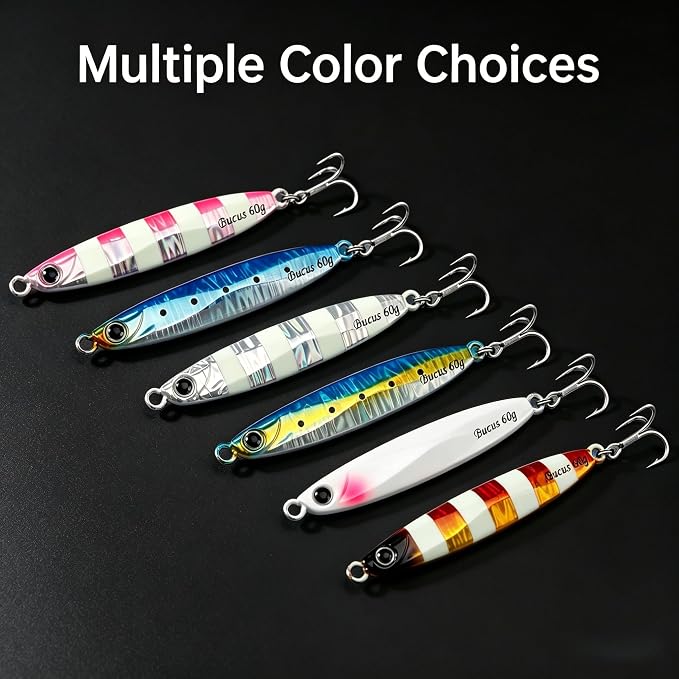 Saltwater Fishing Lures Metal Jigs Vertical Jigging Lure with Treble & Double Assist Hooks, 35-100g 6 pack Laser Glow Spoon Speed Sinking Slow Pitching Jig Offshore Targeting Tuna Mahi-Mahi Yellowtail