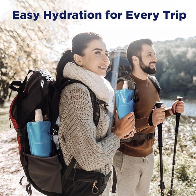Membrane Solutions Squeezable Water Filtration System, Survival Water Purifier Kit, Portable Backpacking Gear Including Water Filter Straw and 23oz Collapsible Bottle for Hiking Camping Travel(6+4)
