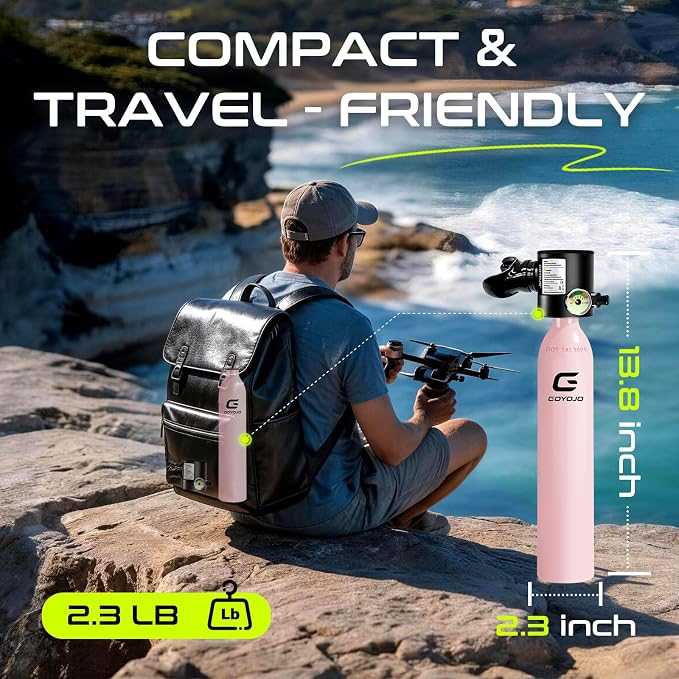 GOYOJO Mini Scuba Tank with DOT Certified, Portable Scuba Diving Kit with Optional Snorkel Mask Combo, Refillable Emergency Backup Pony Bottle for Snorkeling, Underwater Breathing, Training