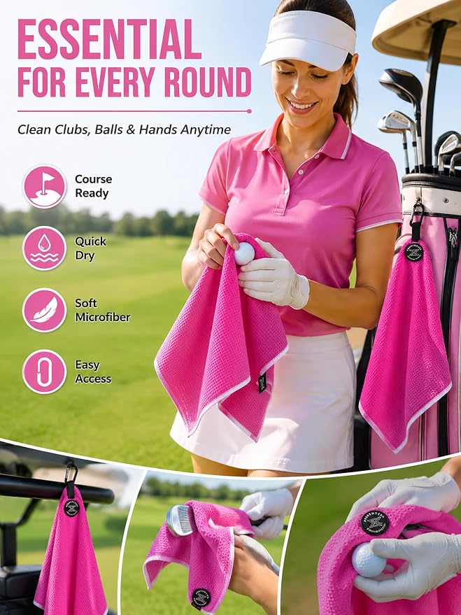 Magnetic Golf Towel with Cleaning Pocket, 24"x16" Ultra-Absorbent Waffle Microfiber Golf Towel with Magnet & Clip for Golf Bag, Carts and Clubs, Golf Accessories Gift for Men Women Golfers