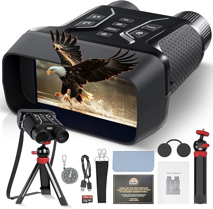 4K Night Vision Goggles for Adults, Infrared Binoculars with 36MP Camera & 4.5" Screen 8X Digital Zoom 4500mAh Rechargeable Battery 32GB TF Card Tripod Compass 1300ft Range Ideal for Hunting & Camping