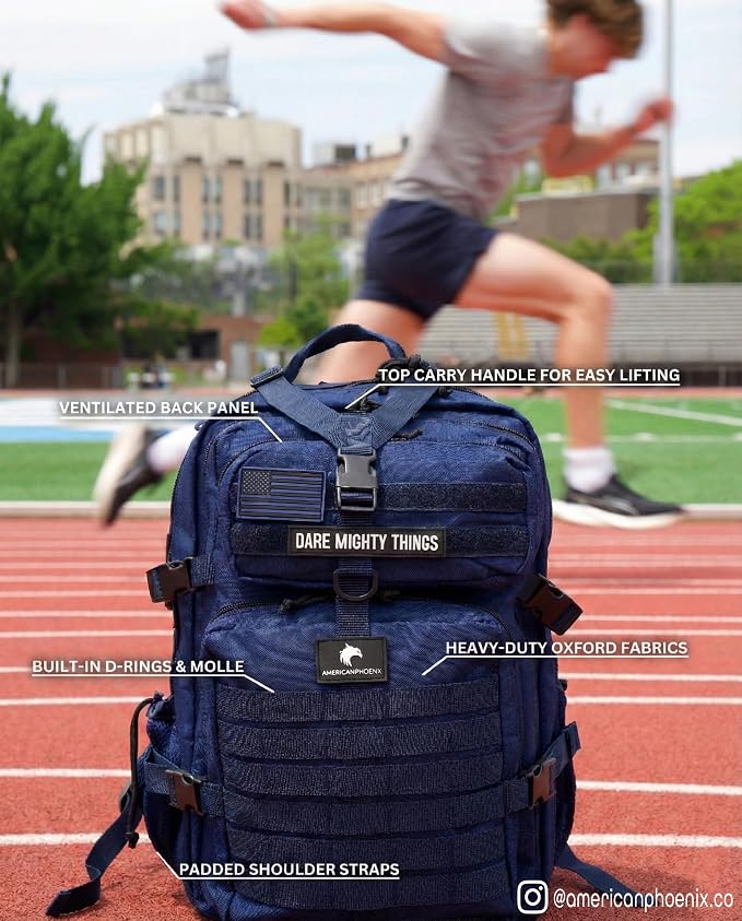 AMERICANPHOENIX 45L Elite Tactical Backpack | 3X Stronger Work & Military Backpack | Water Resistant and Heavy Duty | 3 Day MOLLE Bug Out Bag (Atlantic Blue)