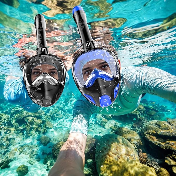 Full Face Snorkel Mask for Adults Teen, Snorkeling Gear with Detachable Camera Mount, Panoramic 180° View, Anti-Fog Anti-Leak Snorkling Set for Man and Women