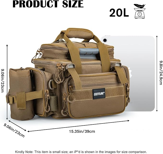Goture Fishing Tackle Bag with 4 Tackle Boxes, Soft Side 600D Water-Resistant Cross Body Sling Fishing Bag with Rod Holder, Small Saltwater Gear Storage Tactical Bags, Gifts for Men/Women