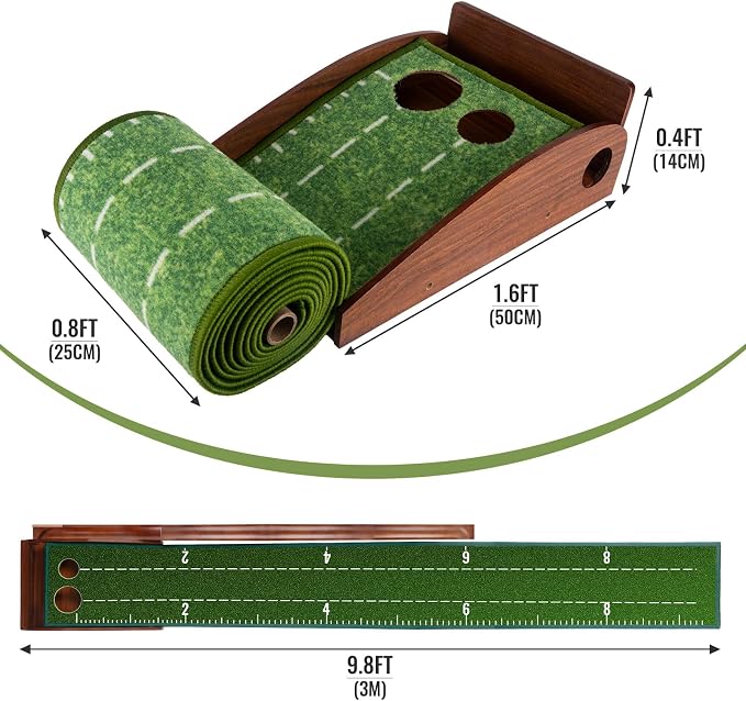 Putting Green Indoor,Golf Putting mats Practice Indoor,Wrinkle-Free Golf Mat with Auto Ball Return -Luxurious Velvet Surface Durable Solid Wood Base -Ideal for Home, Office, and Outdoor