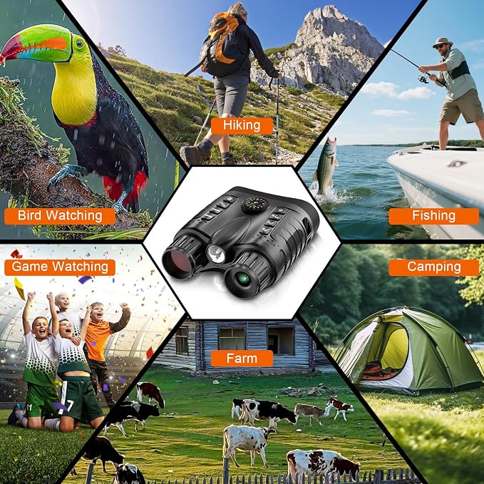 4K Night Vision Goggles for Kids, 36MP Full-Color Night Vision Binoculars 8X Zoom 850nm Stealth IR for All Black Observation-Gift with Compass, Photo & 4K Video Recording, 3.2" Screen and 32GB Card