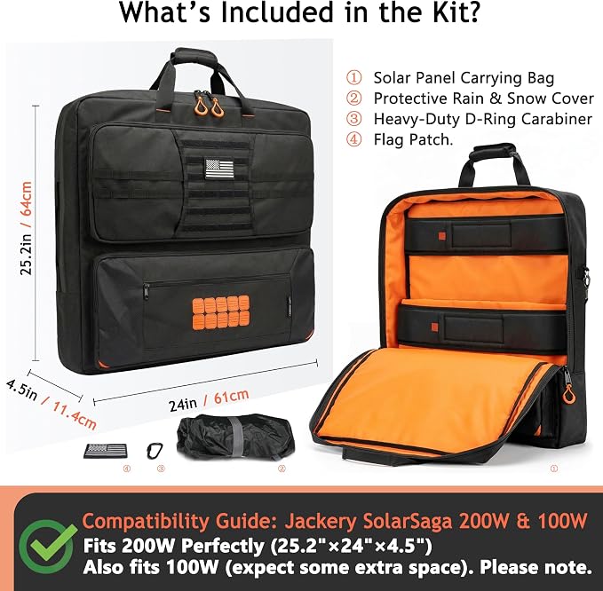 Solar Panel Carrying Case for Jackery SolarSaga 200W Bifacial – Storage Bag for 2 Panels, 4-in-1 Kit with Water-Resistant Cover, Precision Fit (25.2"x24"x4.5")