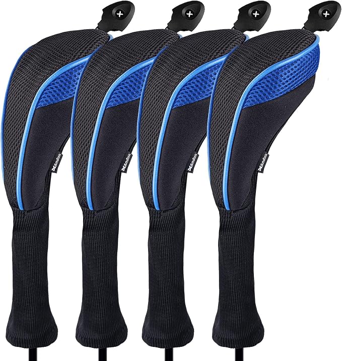 Andux 4 Pack Long Neck Golf Hybrid Club Head Covers Dial No. Tag CTMT-01 | Mesh Breathable material | all the Same Size | Coloured Piping | Pull-On Closure