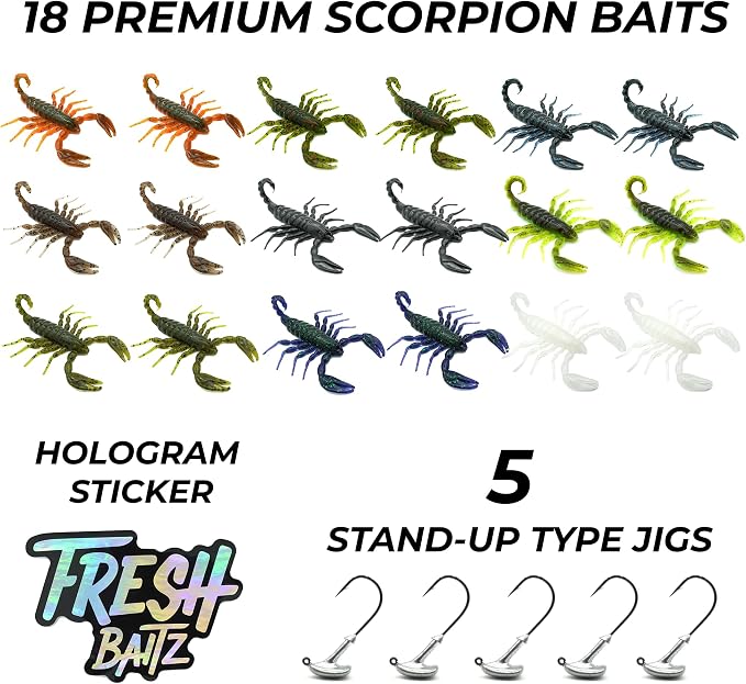 FRESHBAITZ Scorpion Sampler Kit | Soft Plastic Fishing Lures for Freshwater Largemouth and smallmouth bass, Fishing Tackle Bundle