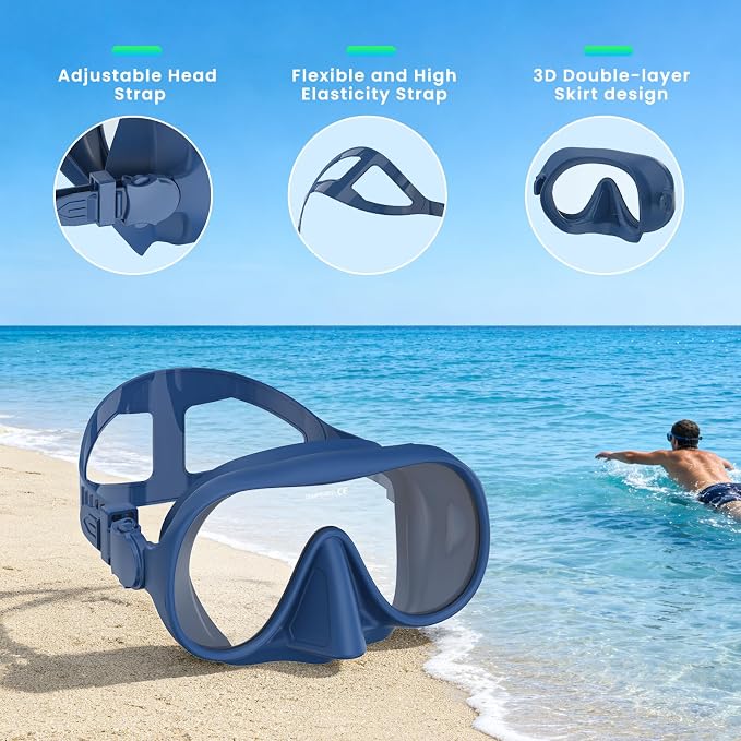 Snorkeling Gear for Adults, Snorkel Set Adult, Scuba Diving Mask, Panoramic View Anti-Leak Anti-Fog Dive Swimming Goggles Tempered Glass Panoramic Wide View Travel Portable Foldable