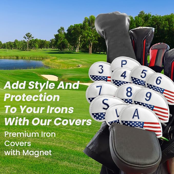 FINGER TEN Magnetic Golf Iron Headcovers Value 11 Pack, Durable PU Leather with Embroidered Numbers for Easy Identification, Multiple Colors Available Fits Most Iron Clubs