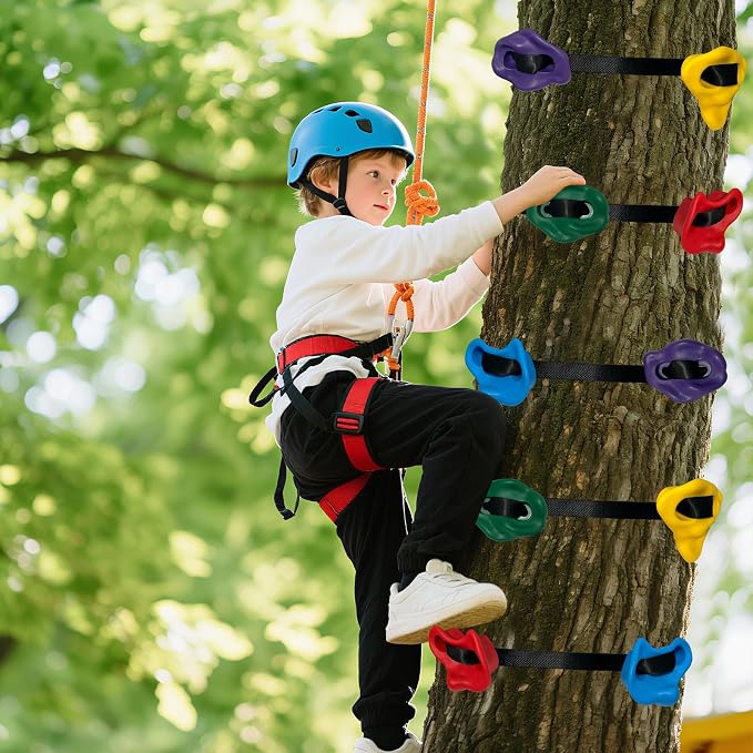 20 PCS Large Ninja Tree Climbing Holds for Kids,Tree Rock Climbing Kit with 6 Ratchet Straps for Kids,Large Rock Climbing Holds for Outdoor Ninja Warrior Obstacle Course Training