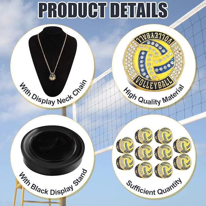 Highergo 10 Pcs Basketball Softball Baseball MVP Dancer Champion Trophy Ring with Display Stand Star Football Soccer Volleyball Golf Cheerleading Bowling Track Field