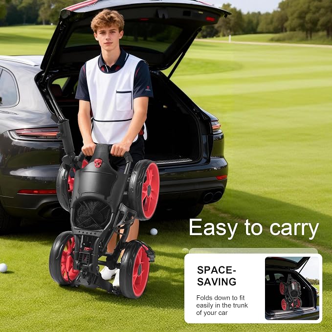 4 Wheel 360 Rotating Front Wheel Golf Push Cart Lightweight and Foldable Walking Golf Cart Umbrella Holder Included (4 Wheel)