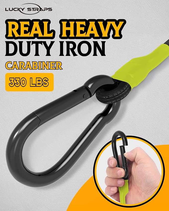 8 Pcs 60 Inch Heavy Duty Carabiner Bungee Cord Outdoor with 190 Lbs Max Break Strength, Black/Yellow Bungee Straps with Upgraded Carabiner Hooks for Luggage Rack, Cargo, Hand Carts, Bike, Camping, etc