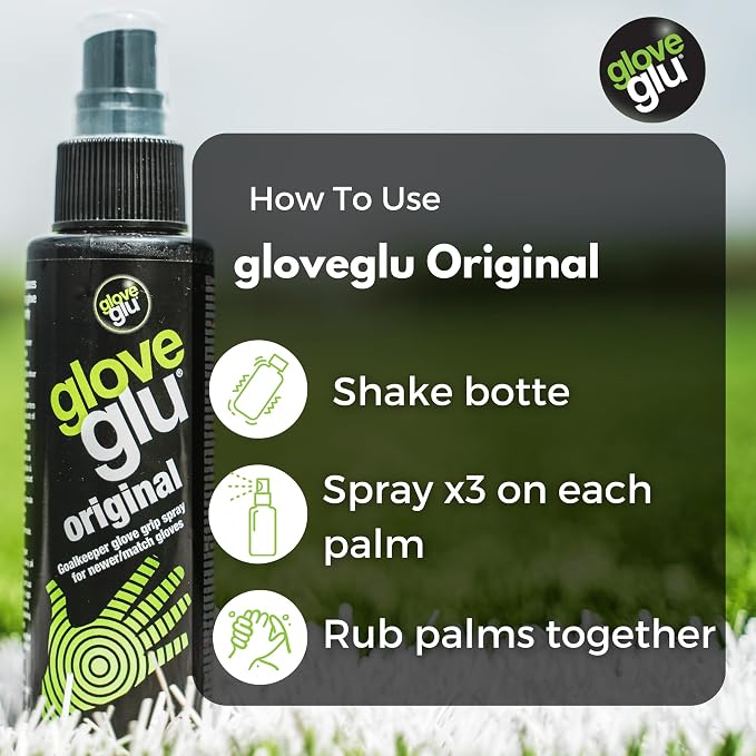 gloveglu Original Goalkeeper Glove Grip Spray | Ultimate Football Goalie Grip Booster for Match | Enhances Catching Control, Revives Latex Grip | Ideal for Football Training, Matches | 120ml (4fl.oz)