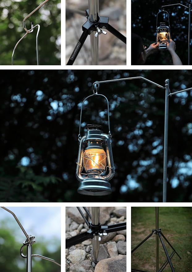 camping moon Heavy Duty Stainless Steel Lantern Pile Driver Height Adjustable with Tripod Stand and Storage Bag D-240, D-243