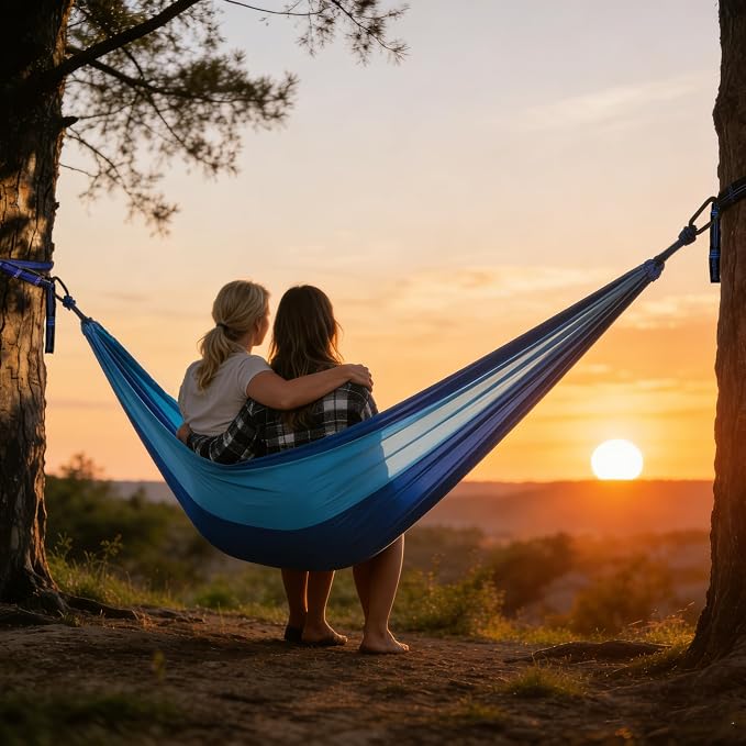 Camping Hammocks, Double & Single Hammock with Tree Straps,Portable Lightweight Parachute Nylon Camping Gear for Outside Hiking Beach Backpack Survival Travel- Up to 500lbs