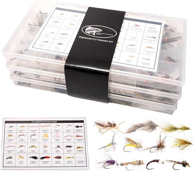 64-268 Piece Fly Fishing Flies Kit | Premium Hand Tied Trout Flies Assortment | Dry Flies, Nymphs, Streamers, Wooly Buggers, Terrestrials | Fly Box, Fly ID Card | Bass, Panfish