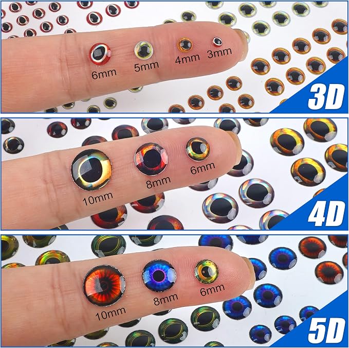 SILANON 1425pcs Fishing Lure Eyes, 3D/4D/5D Fishing Eyes Artificial Realistic Fish Eyes Fly Tying Eyes for Making Fishing Bait Lures Crafts DIY Materials Tool