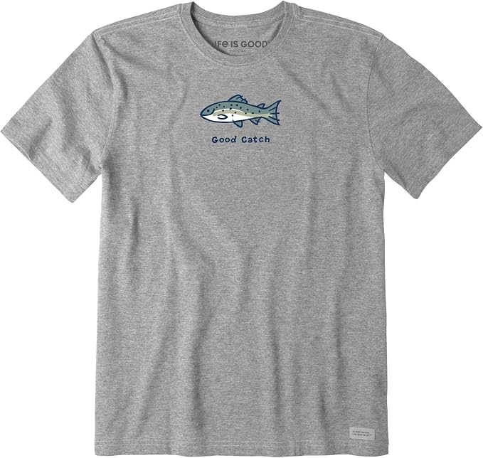 Life is Good Men's Crusher Tee Shirt, Short Sleeve Cotton Graphic T-Shirts, Good Catch Fish