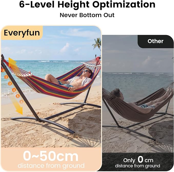 EveryFun Double Hammock with Heavy-Duty Steel Stand,Portable,Easy Assembly,600lbs Weight Capacity,Perfect for Indoor,Yard,Camping,or Outdoor-Rainbow