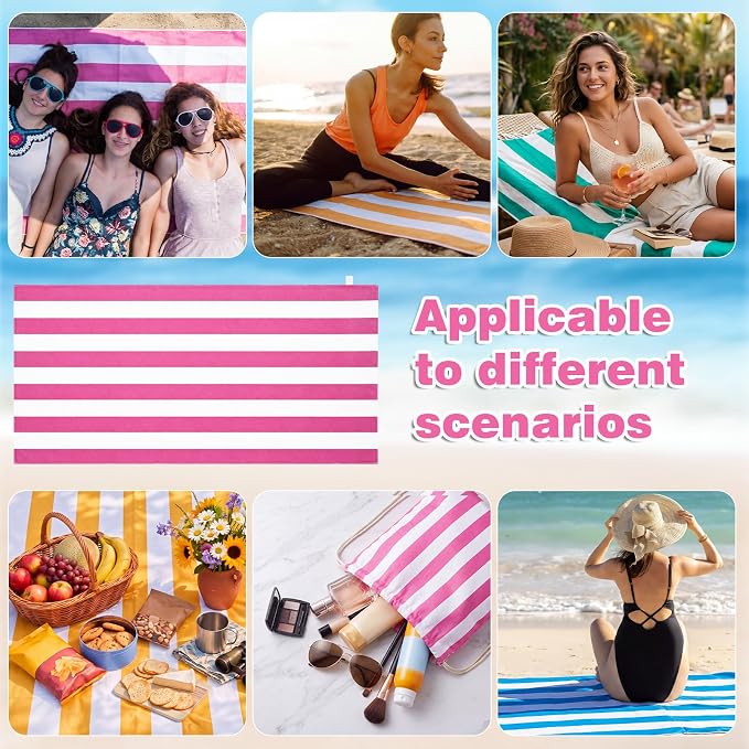 4 Pcs 2-in-1 Stripe Beach Towel Backpack, 31.5 x 63 Foldable Lightweight Microfiber Towel Bag Quick Dry Sand-Resistant Towels for Pool Camping Yoga Travel (Pink,Orange,Blue,Green)