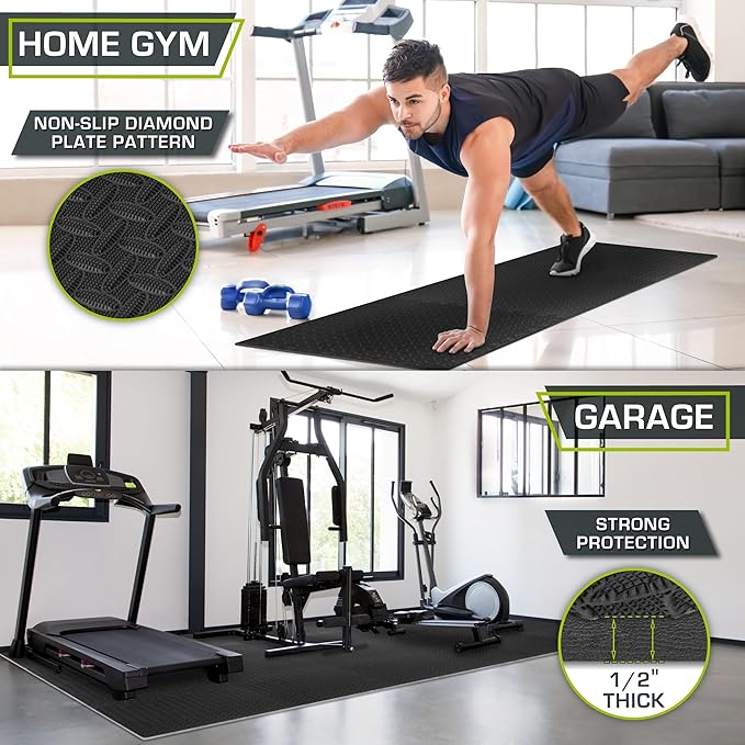 ProsourceFit Exercise Puzzle Mat 1/2-inch, EVA Interlocking Foam Floor Tiles for Home Gym, Workout Equipment, Kids Play Areas, Black, 96 SQ FT - 24 Tiles