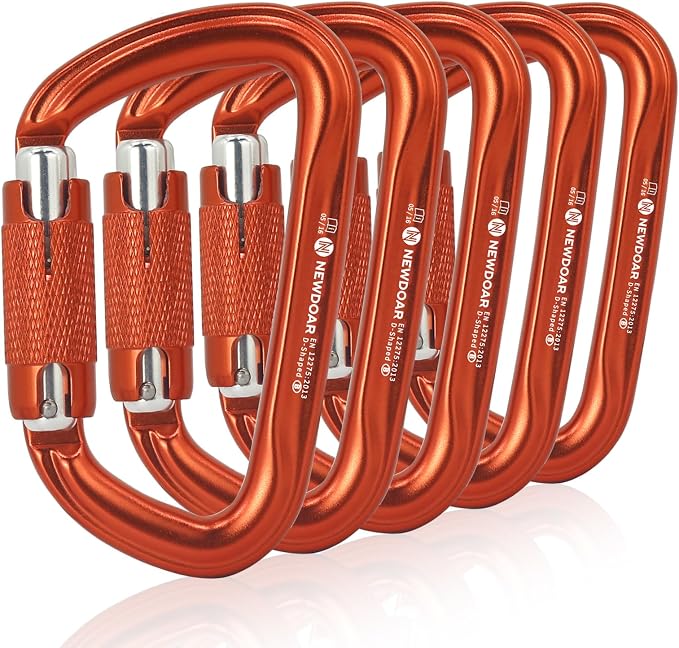 NewDoar 28KN UIAA & CE Certified Auto Climbing Carabiner Professional Heavy Duty Caribeaner for Rappelling D-Shaped