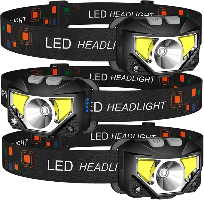 LHKNL Headlamp Flashlight,3-Pack Lumen Ultra Bright LED Rechargeable Headlight with White Red Light,Waterproof Motion Sensor Head Lamp,8 Mode for Outdoor Camping Running Cycling Fishing