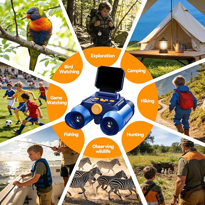 Binoculars for Kids with Night Vision - 48MP FHD Digital Camera Binoculars STEM Toy with 2.4" IPS Screen, 10X Optical Zoom, Rechargeable for 4-12 Years Boys & Girls Birthday Gift Outdoor Bird Watching