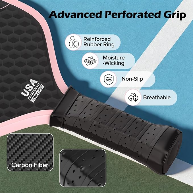 T700 Carbon Fiber Pickleball Paddles,Pickleball Racket with 16mm Polypropylene Honeycomb Core, Lightweight Pickle Ball Paddle Ultimate Spin & Control for Intermediate Level Player