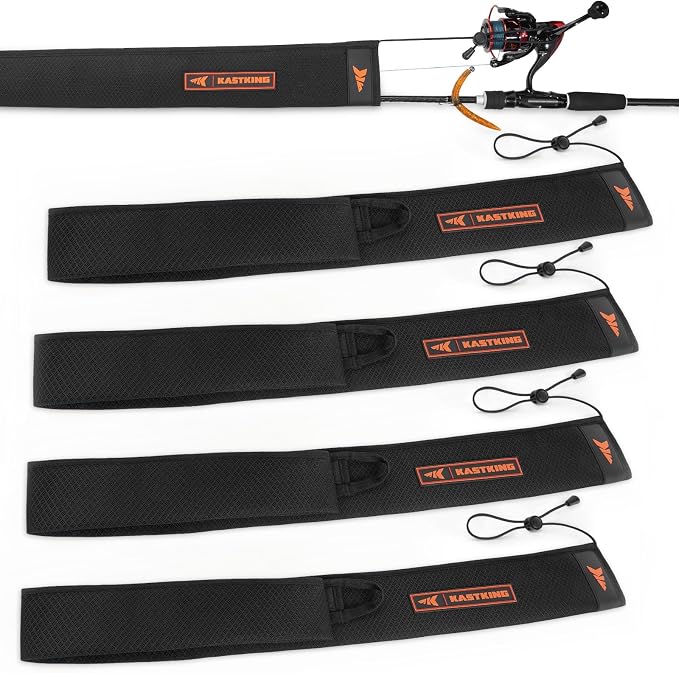 KastKing MeshGuard Rod Socks, Fishing Rod Sleeve, Neoprene Fishing Pole Sleeve, Fishing Rod Covers, Built-in Hanging Loop & Adjustable Lanyard, Fits Casting, Spinning, & Fly Rods