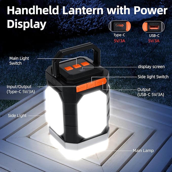 Sinvitron Camping Lantern Rechargeable–30,000mAh Portable Camping Lights, QC3.0 Fast Charging,1000 Lumens,350H Runtime,IPX5 Waterproof Emergency Light for Hurricanes,Power Outages,Camping