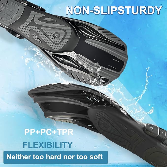 Snorkeling Gear for Adults,Mask Fins Snorkel Set,Panoramic View Diving Mask Anti-Fog,Dry Snorkel,Adjustable Swim Flippers and Travel Bag,Adults Snorkel Gear for Swimming Snorkeling Diving