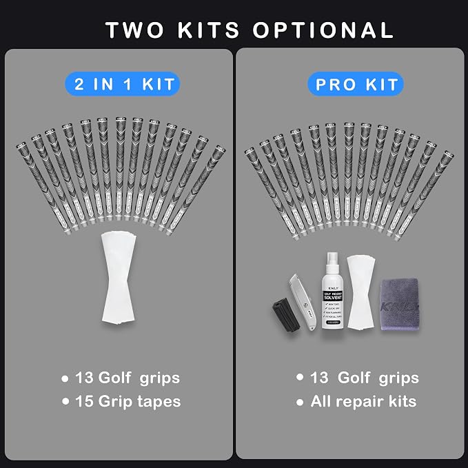 KNLY Golf Grips Set of 13,High Feedback MultiCompound Golf Club Grips,13 Grips with 15 Tapes and 13 Grips with All Repair Kits for Choice.