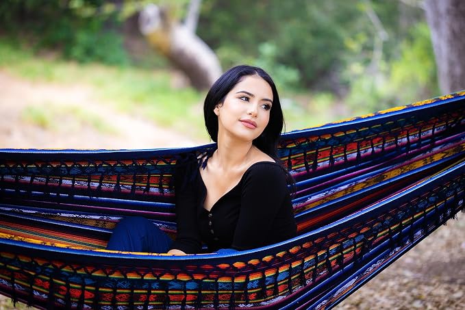 Boho Classic Hammock with Tassel, Handmade, Weather-Resistant, Hammock for Indoor & Outdoor, Lightweight Durable - for Patio, Porch, Backyard Lounging (Otavalo Rainbow)