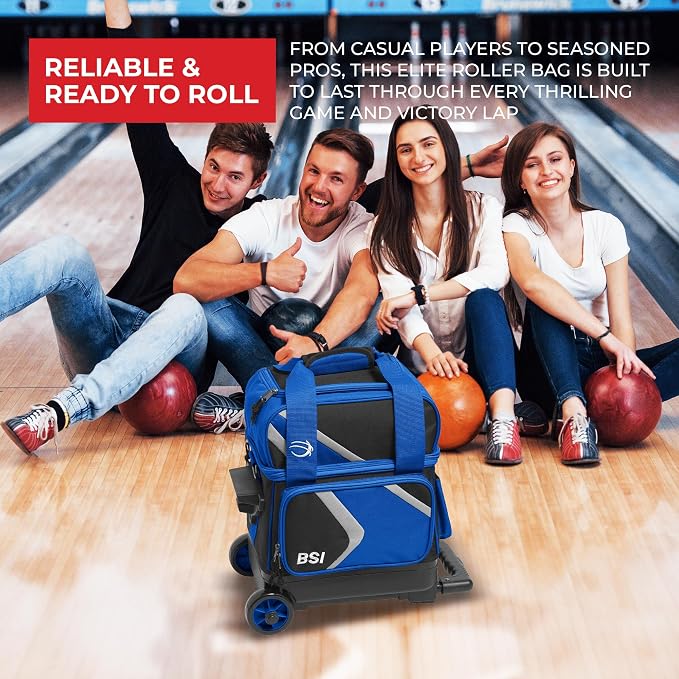 BSI Dash Roller Bowling Bag with Smooth Rolling Wheels, Padded Ball Compartment, Retractable Locking Handle, & Shoe Pocket