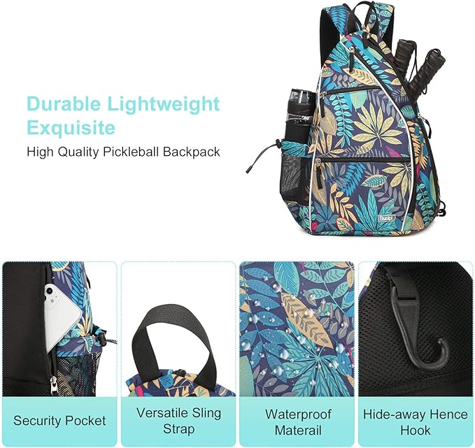 Sucipi Pickleball Bag - Men's & Women's Pickleball Backpack, Adjustable Sling Bag w/Fence Hook/Large Capacity/Safety Pocket