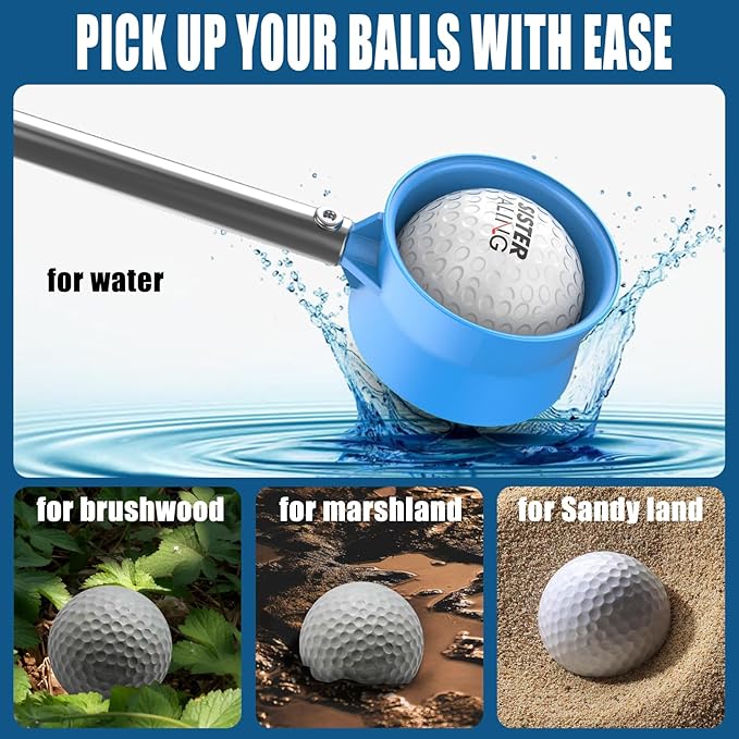 Water Telescopic Golf Ball Retriever and Golf Bag Metal Landing Pads