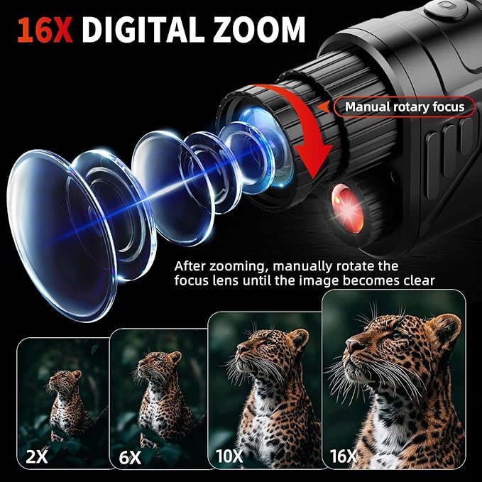Night Vision Monocular, Portable Night Vision Scope for Outdoor Hunting, Camping, Digital Infrared Night Vision Goggles with 16X Zoom, 1080P Camera & Video Recording, 32GB SD Card Included
