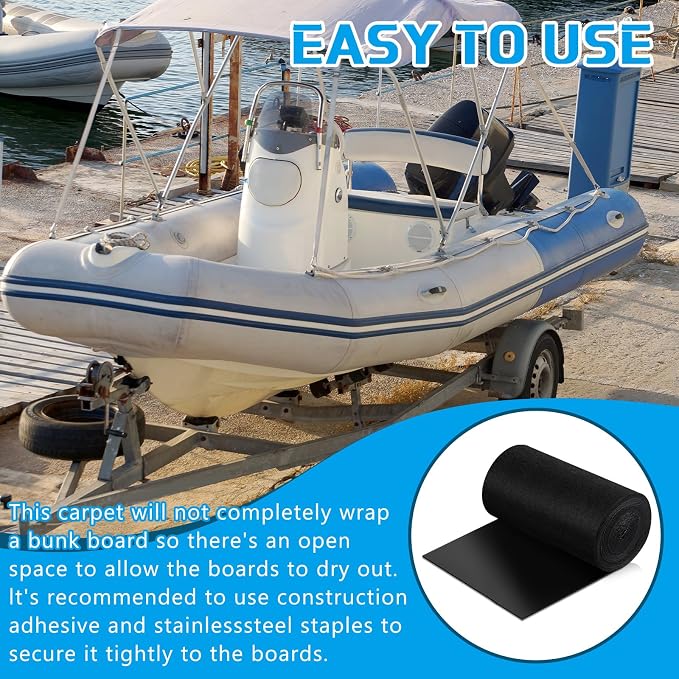 Tinideya Black Boat Trailer Bunk Carpet Water Proof Bunk Carpet Marine Boat Bunk Carpet Outdoor Boat Trailer Bunk Covers Trailer Boat Bunk Padding for Boats Trailers