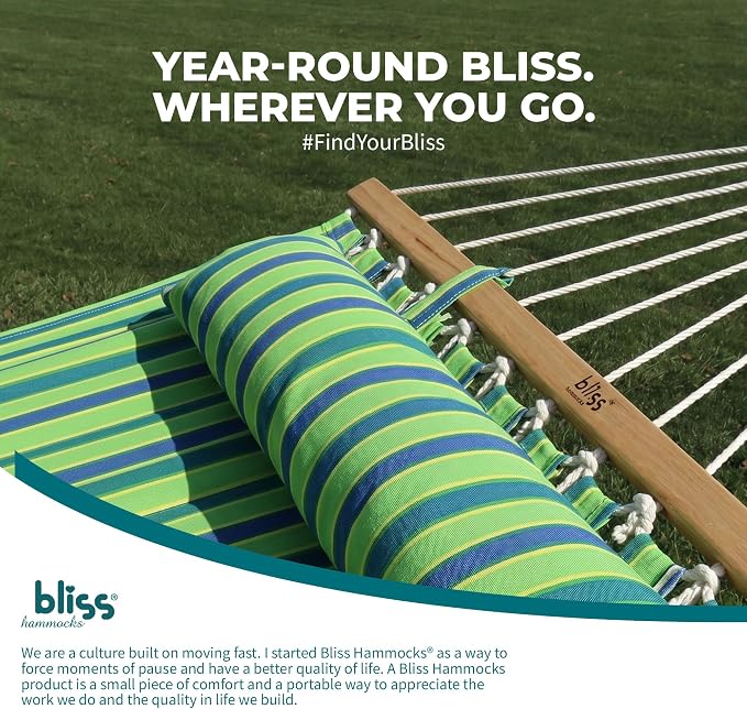 Bliss Hammocks Caribbean Hammock, 48 Inch Wide Bed with Detachable Pillow & Zinc-Coated Hardware - 265 Pound Capacity, Mediterranean Stripe