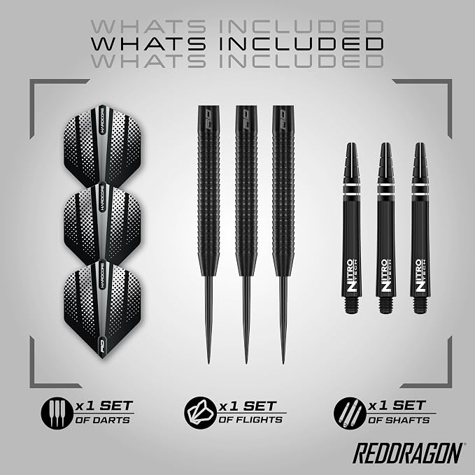 RED DRAGON Razor Edge Black Professional Darts Set - 85% Tungsten Darts with Flights & Shafts - Available in Soft Tip 18g Barrel/20g Full Weight and Steel Tip 20g - 28g