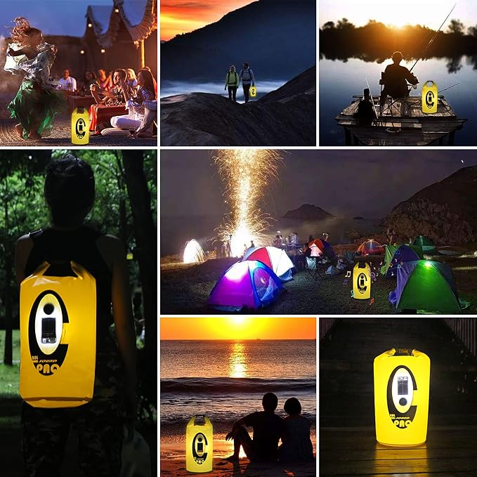 Qoolife Dry Bag Waterproof with Solar Bluetooth Speaker & Light - 10L/20L Roll Top Dry Sack Keeps Gear Dry for Men Women Kayaking, Beach, Rafting, Boating, Hiking, Camping and Fishing