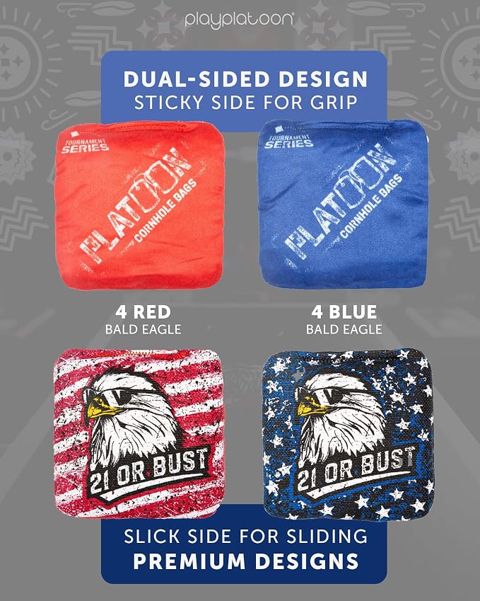 Play Platoon Pro Cornhole Bags Set of 8 - Professional Dual Sided Slick and Sticky Side Competition Corn Hole Bags - Tournament Series