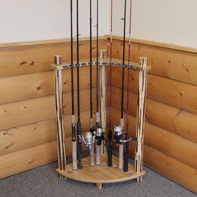 Corner Log 12 Fishing Rod Rack, Rustic