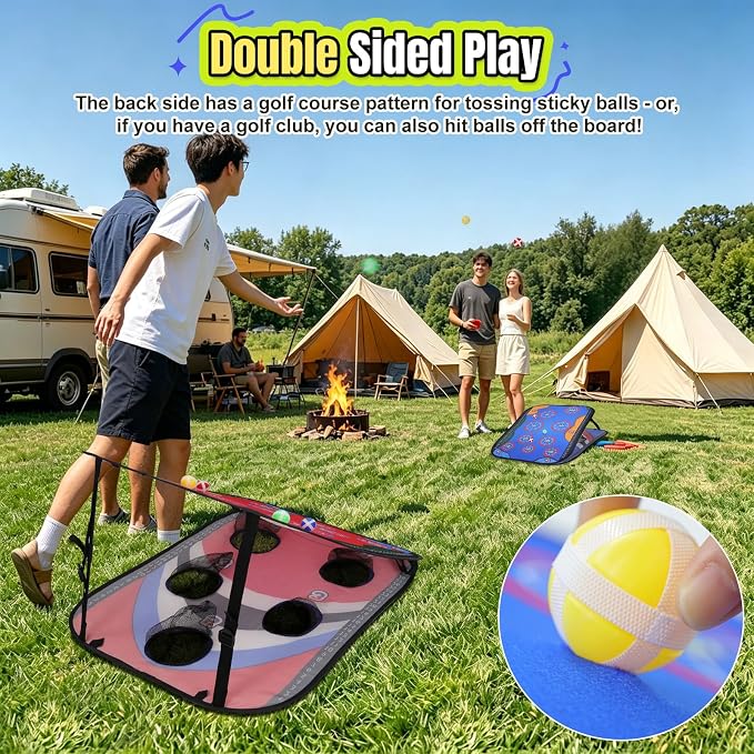 ROSE ME Cornhole Board Set, Portable Collapsible 5 Holes & Double Sided 3x2 ft Corn Hole Boards with 8 Bean Bags 12 Sticky Balls Free Carry Case, Adults Outdoor Toss Games for Yard, Beach, Lawn